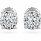 0.07 Cttw Round Diamond Cluster Stud Earrings In 14K White Gold (0.07 Cttw, I-J Color, I2-I3 Clarity) Prongs-Setting, Screw-Back Clasps Flower Cluster Stud Earrings