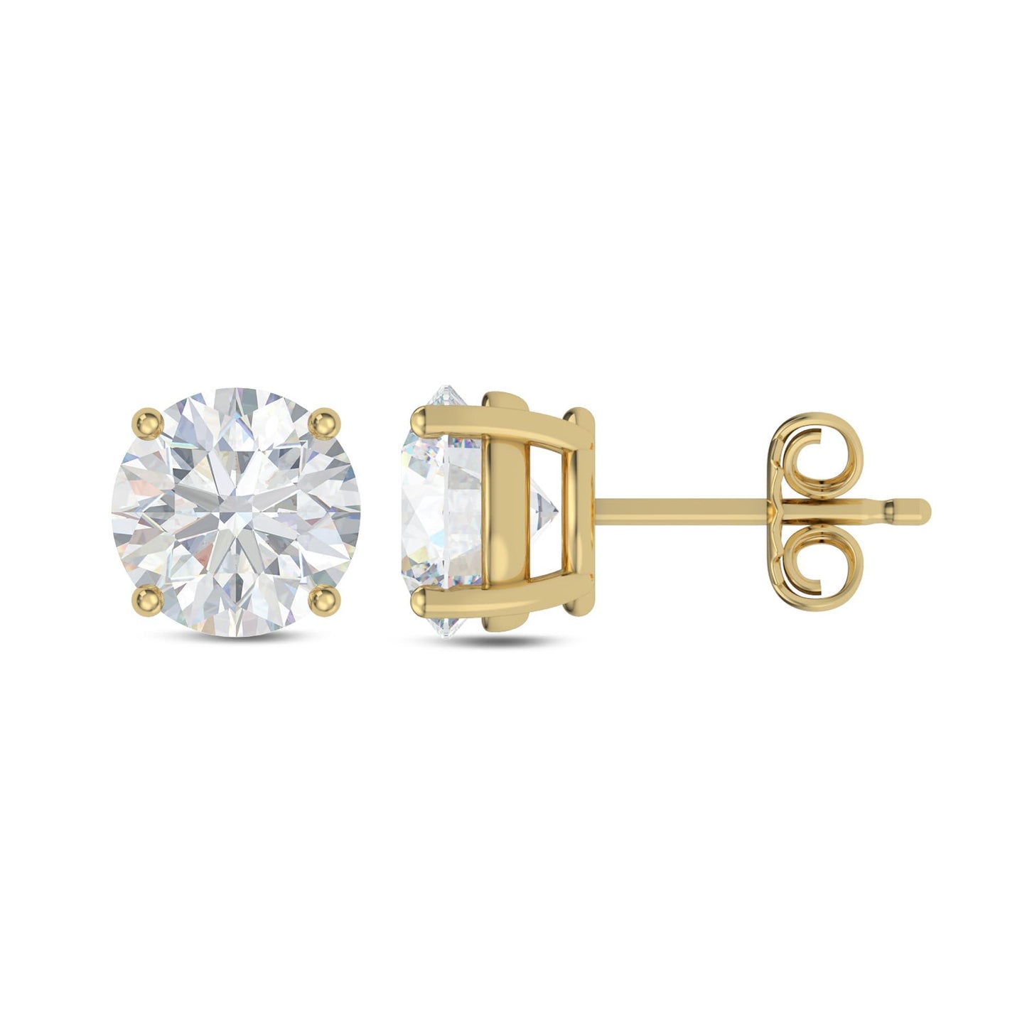 IGI Certified 4 Ct Lab Grown Diamond Solitaire Stud Earrings In 14k Gold With Screw Back Diamond Color- E-F/ VS1-VS2