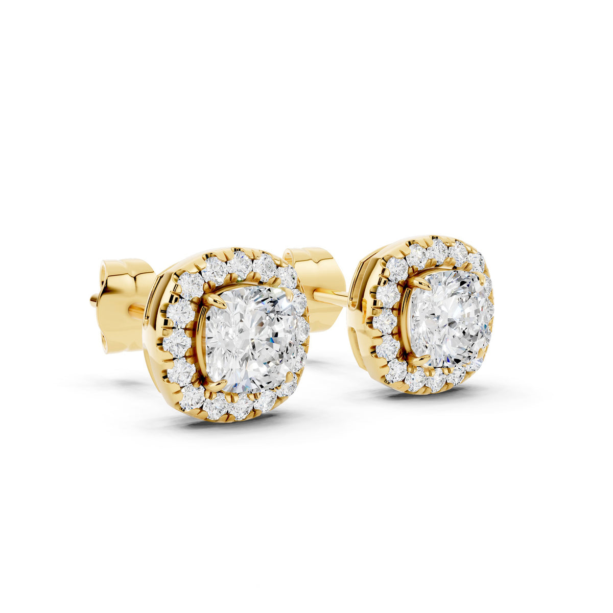 IGI Certified Cushion Shape Halo Lab Grown Diamond Stud Earrings 14K Gold Or 925 Sterling Silver 0.99 Carat - 1 Carat EF Color VS Clarity
