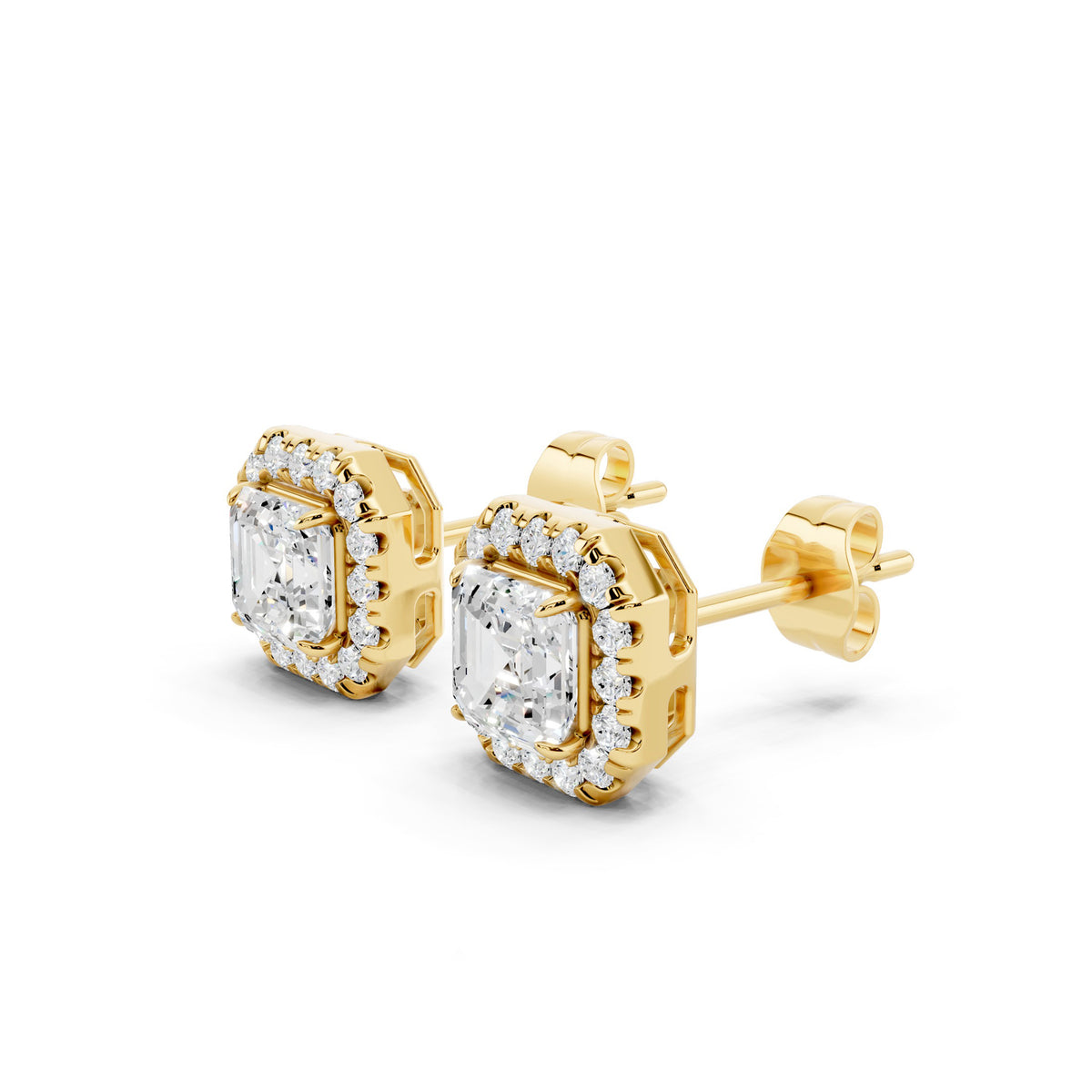 IGI Certified Asscher Shape Halo Lab Grown Diamond Stud Earrings 14K Gold Or 925 Sterling Silver 0.99 Carat - 1 Carat EF Color VS Clarity