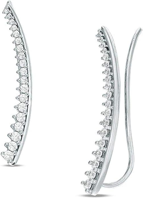 0.07 to 0.50 Ct Diamond Leaf Style Vine Crawler Climber Cuff Earrings (IJ/13) Sterling Silver Ear Cuff Crawler Climber 7 Threader Earrings for Women Teens Girls