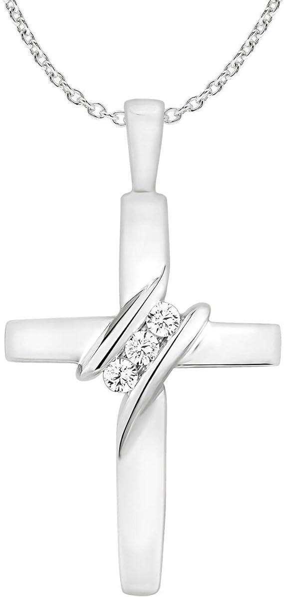 10k Diamond Three-Stone Cross Pendant Necklace Religious Jewelry (0.05cttw, I-J/I2-I3) 18"