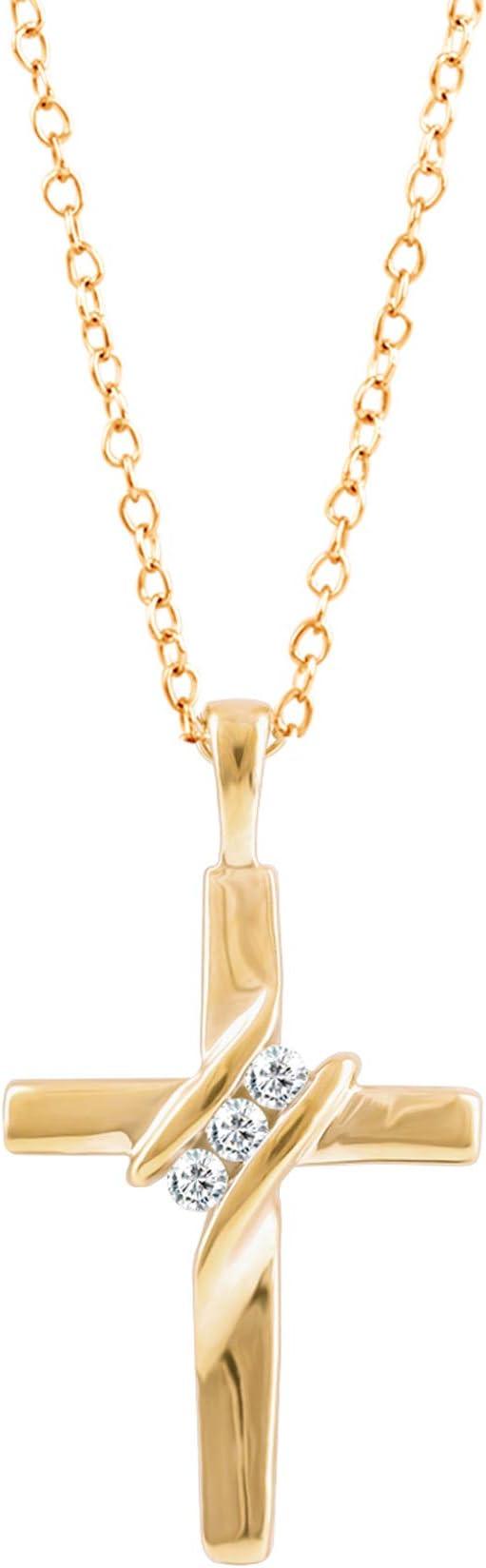 10k Diamond Three-Stone Cross Pendant Necklace Religious Jewelry (0.05cttw, I-J/I2-I3) 18"