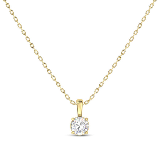 IGI Certified 0.25 Ct Diamond Color/Clarity F-VS2, 14K Gold 4 Prong Set Round-cut Lab Grown Diamond Solitaire Necklace Pendant Chain