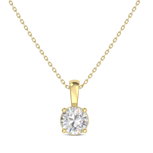 IGI Certified 1 Ct Diamond Color/Clarity F-VS2, 14K Gold 4 Prong Set Round-cut Lab Grown Diamond Solitaire Necklace Pendant Chain