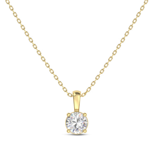 IGI Certified 0.50 Ct Diamond Color/Clarity F-VS2, 14K Gold 4 Prong Set Round-cut Lab Grown Diamond Solitaire Necklace Pendant Chain