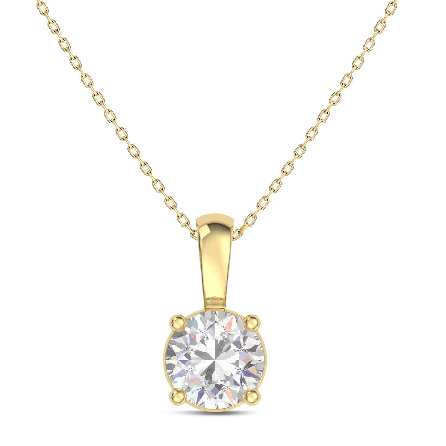 IGI Certified 2 Ct Diamond Color/Clarity F-VS2, 14K Gold 4 Prong Set Round-cut Lab Grown Diamond Solitaire Necklace Pendant Chain