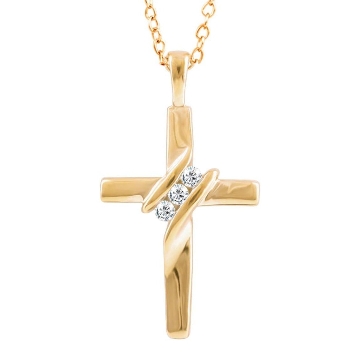 10k Diamond Three-Stone Cross Pendant Necklace Religious Jewelry (0.05cttw, I-J/I2-I3) 18"