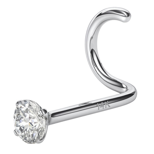 EternalDia IGI Certified 14K Gold Real Diamond Nose Stud for Women (20G, 3mm, 0.10 Ct) Twist Back Nose Ring, White/Yellow Gold, I-J Color, I2-I3 Clarity