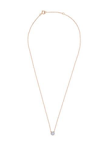 EternalDia IGI Certified 10k Rose Gold Round Natural Diamond Halo Frame Fashion Pendant Necklace (0.1 Cttw) - EternalDia