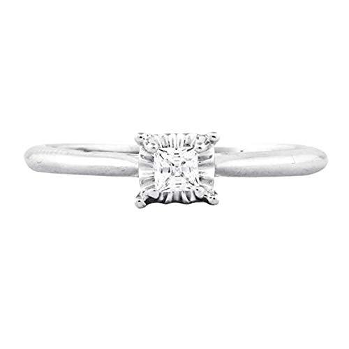 1/5 Carat Princess Cut Diamond Solitaire Ring 10K Solid Gold (0.2 Cttw, I-J Color, I2-I3 Clarity) Engagement Wedding Solitaire Ring