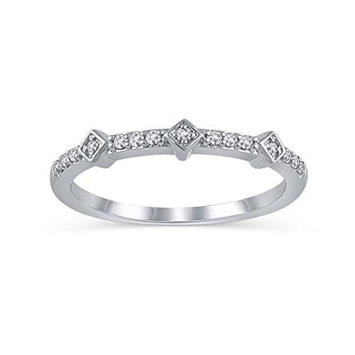 Diamond Accent Alternating Tilted Square Anniversary Stackable Band Ring in 14K Solid Gold (HI/12)