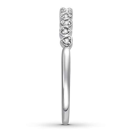 14K White Gold Eternity Heart Ring 0.06 Cttw Diamond Half Eternity Band Ring for Women (0.06 Cttw, I Color, I2 Clarity) Diamond Stackable Ring Wedding Band Ring | Eternity Band Ring
