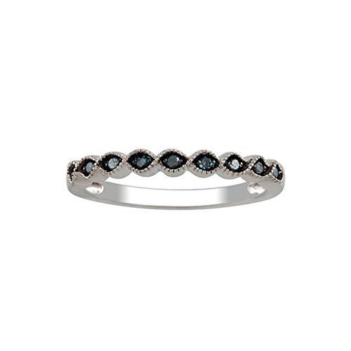 Genuine 0.08 cttw Blue Diamond Half Eternity Ring In 14k Gold Over Sterling Silver (0.08 Cttw, I-J Color, I2-I3 Clarity) Wedding Band Ring Blue Diamond Stackable Ring