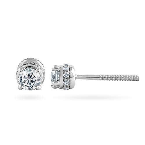 0.25 Carat Round Diamond Stud Earrings For Women in 14k White Gold (0.25 Cttw, I-J Color, I2-I3 Clarity) 4 Prong, Screw-Back Clasps Diamond Solitaire Studs