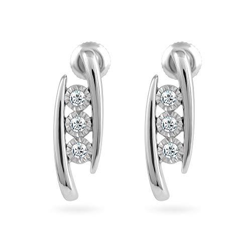 14k White Gold cttw Diamond Three Stone Miracle Plate Stud Earrings cttw, I-J Color, I2/I3 Clarity) Miracle Plate Set Screw Back Bypass