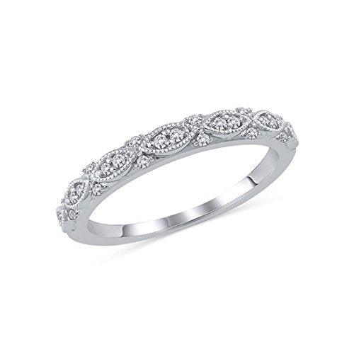 1/8 Ct Round Diamond Art Deco Stackable Anniversary Band Ring in 14K Solid Gold (HI/12)