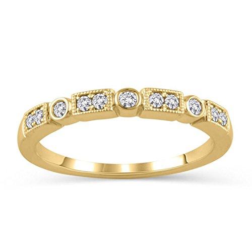 1/6 Ct Diamond Alternating Vintage-Style Stackable Wedding Band in 14K Solid Gold (HI/12)