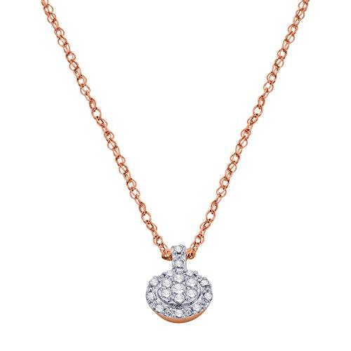 EternalDia IGI Certified 10k Rose Gold Round Diamond Accent Halo Frame Fashion Pendant Necklace (0.09 Cttw) - EternalDia