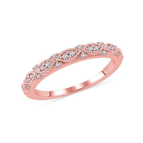 1/8 Ct Round Diamond Art Deco Stackable Anniversary Band Ring in 14K Solid Gold (HI/12)