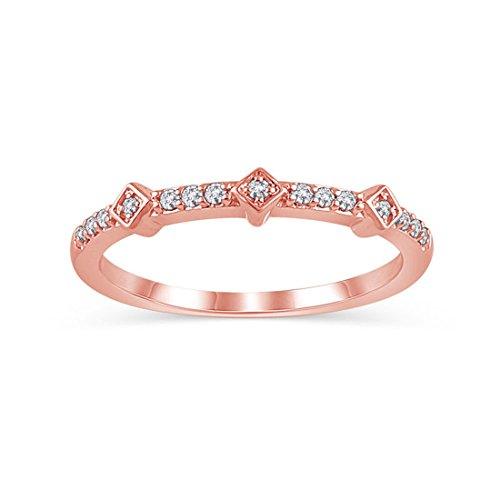 Diamond Accent Alternating Tilted Square Anniversary Stackable Band Ring in 14K Solid Gold (HI/12)