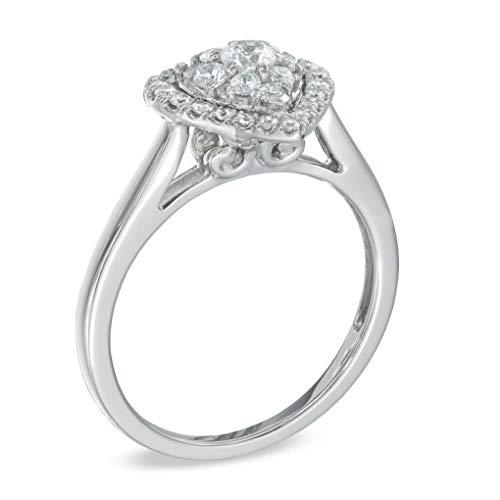1/2 cttw Round Cut White Natural Diamond Heart Frame Cluster Ring in 14K Solid White Gold