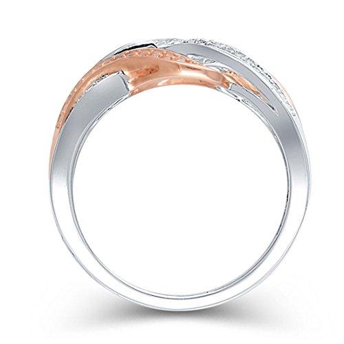 1/4 cttw White Natural Diamond Intertwining Multirow Ring In 10K Two Tone Solid Gold.