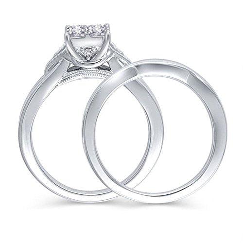 1/2 Cttw Quad Princess-Cut Diamond Vintage-Style Split Shank Bridal Set in 10K White Gold (IJ/12)