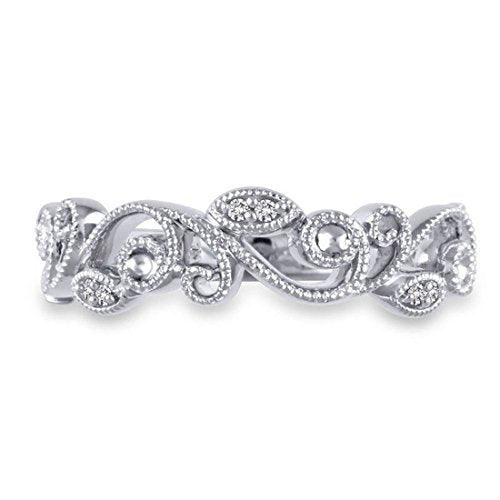 1/10 Cttw Diamond Wedding Vintage-Style Filigree Ring in 14K White Gold (HI/12)