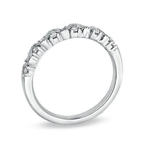 1/6 cttw Diamond Wedding Band Ring 10K White Gold Diamond Stackable Ring (0.17 cttw, I-J Color, I3 Clarity) Half Eternity Ring | Milgrain Wedding Bands for Women