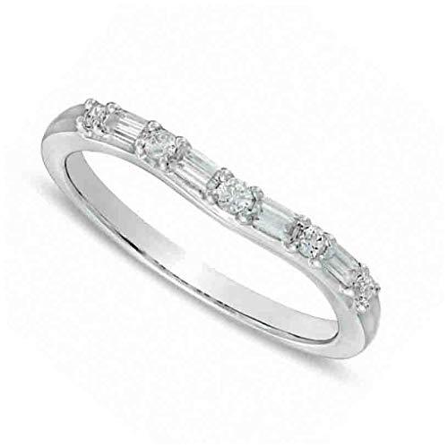 1/4 Cttw Baguette and Round Diamond Alternating Contour Wedding Band in 14K Solid White Gold (0.25 Cttw,I-J Color, I1-I2 Clarity) Diamond Half Eternity Ring Eternity Wedding Band Ring