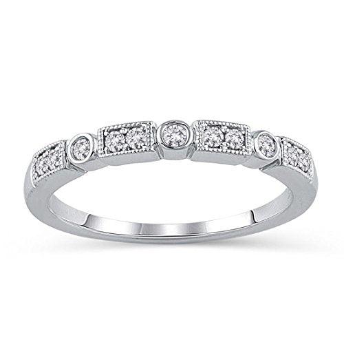 1/6 Ct Diamond Alternating Vintage-Style Stackable Wedding Band in 14K Solid Gold (HI/12)