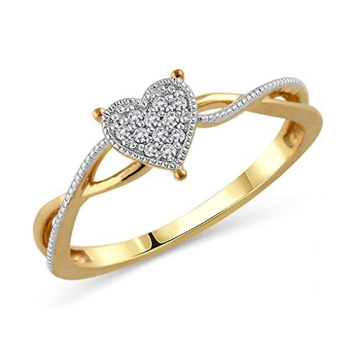 Round Cut White Natural Diamond Accent Heart Twist Promise Ring in 10K Two Tone Solid Gold (0.05 Cttw)