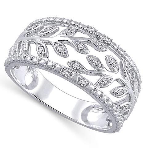 0.10 cttw Diamond Anniversary Leaf Band Ring In 10k White Gold (H-I/I2-I3)