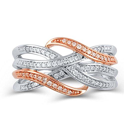 1/4 cttw White Natural Diamond Intertwining Multirow Ring In 10K Two Tone Solid Gold.