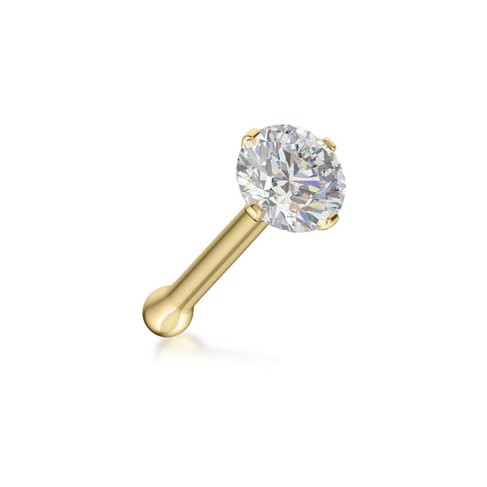 0.03Ct IGI Certified Real Diamond Nose Stud With Ball Barbell 14K Gold Nose Stud in 20 Gauge / Diamond Nose Ring Bone For Women/ Diamond Color-I-J, Diamond Clarity- I2-I3