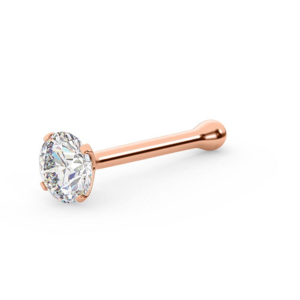 0.03Ct IGI Certified Real Diamond Nose Stud With Ball Barbell 14K Gold Nose Stud in 20 Gauge / Diamond Nose Ring Bone For Women/ Diamond Color-I-J, Diamond Clarity- I2-I3