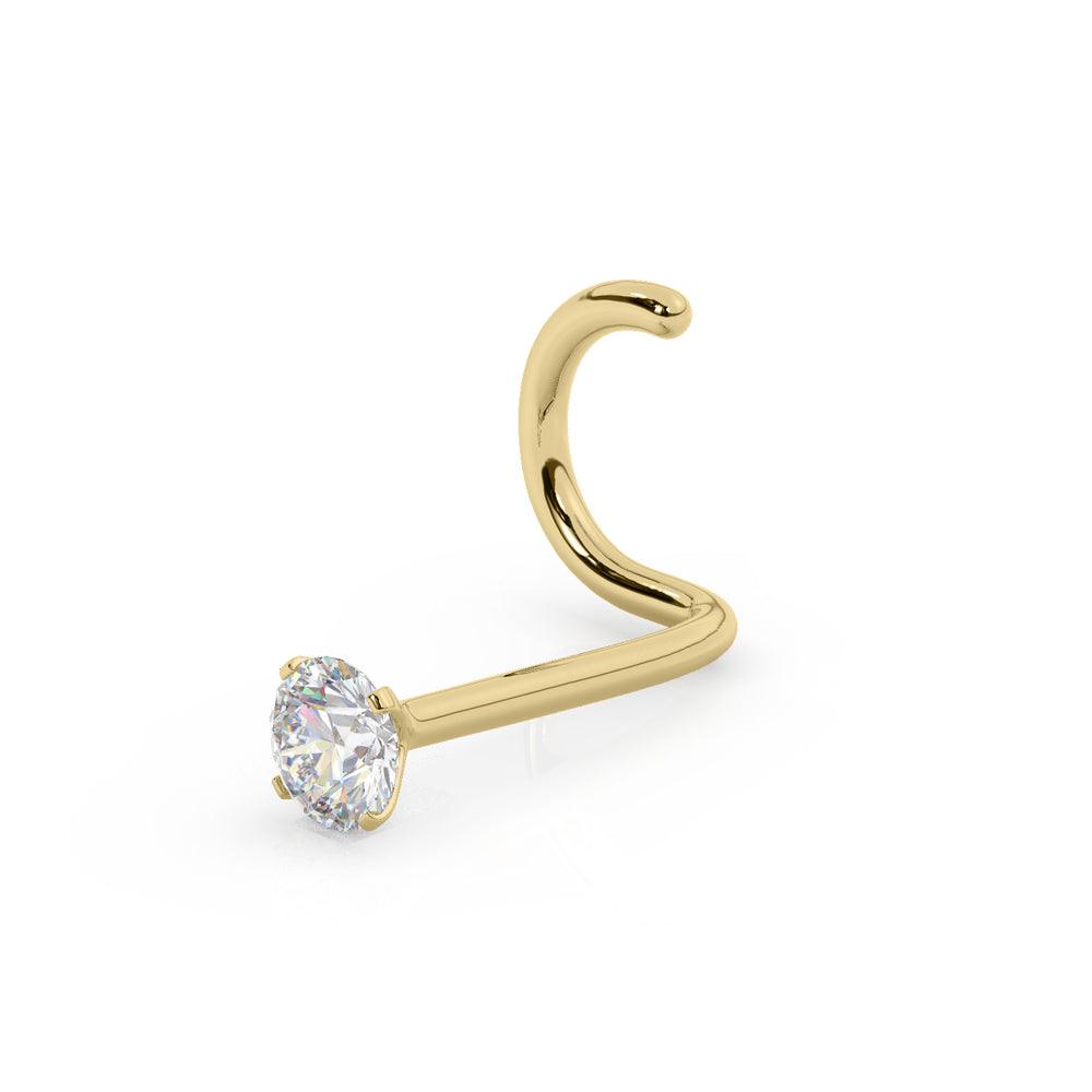 Diamond Nose Stud IGI Certified 14K Gold 20 Gauge - EternalDia Yellow