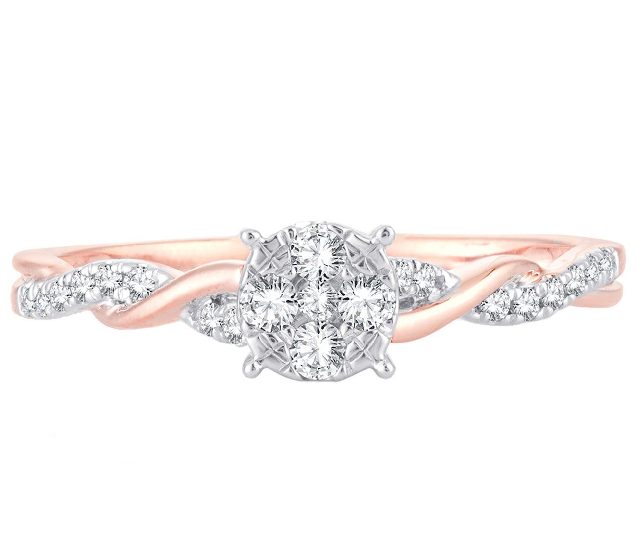 EternalDia 0.20 Cttw Diamond Braided Promise Twisted Swirl Cluster Engagement Ring In 10k Rose Gold - EternalDia