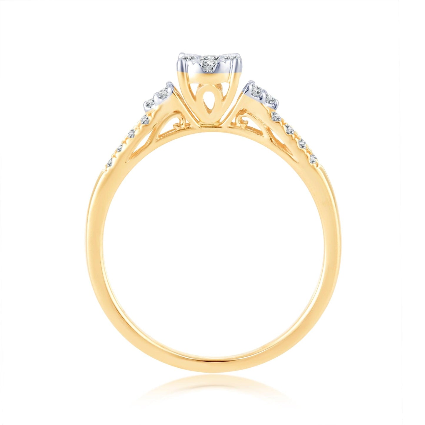 EternalDia 0.25 Cttw Round Diamond Cluster Split Shank Promise Ring In 10k Yellow Gold - EternalDia