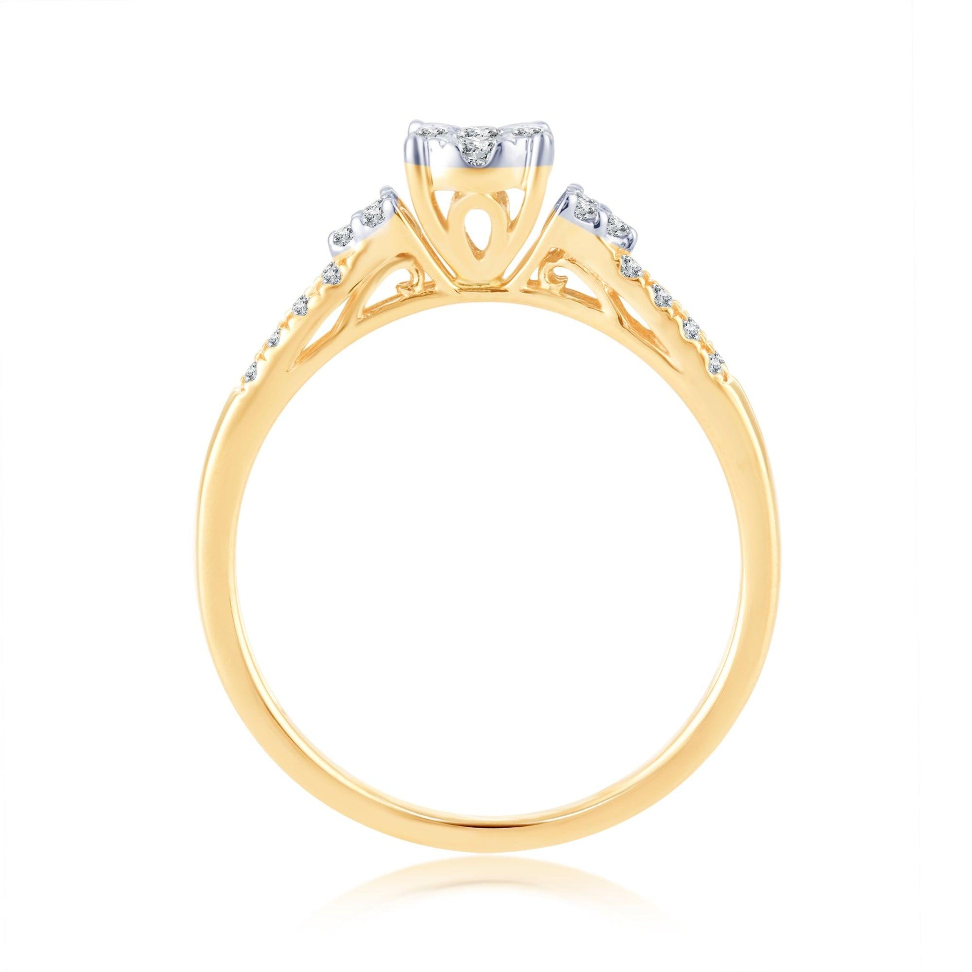 EternalDia 0.25 Cttw Round Diamond Cluster Split Shank Promise Ring In 10k Yellow Gold - EternalDia