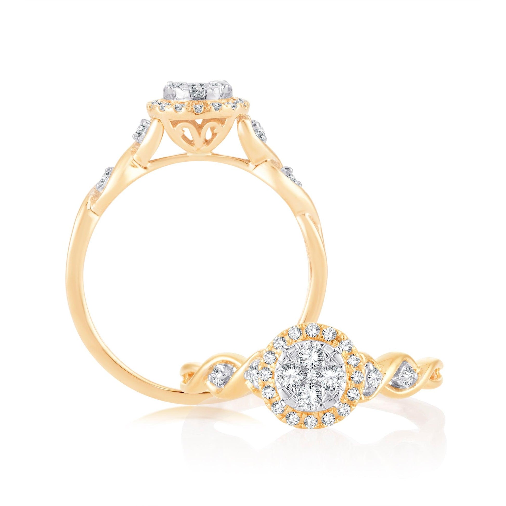 EternalDia 0.26 Cttw Diamond Twisted Style Promise Engagement Ring In 10k Yellow Gold - EternalDia