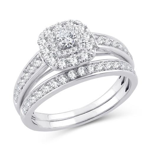 EternalDia 1.00 Ct.Wt. Round Diamond Double Halo Cushion / Square Shape Bridal Set - EternalDia