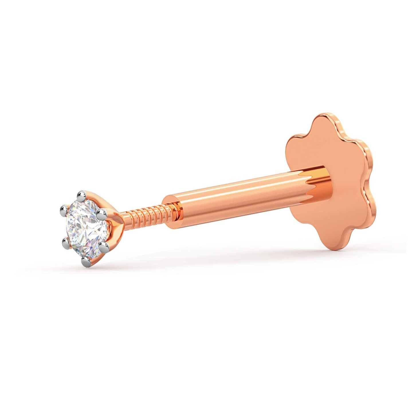 EternalDia 2.4mm Diamond Nose Stud/Lip Labret/Screw Ring Piercing 14K Rose Gold 18 & 19.5 Gauge (GH/I1-I2)
