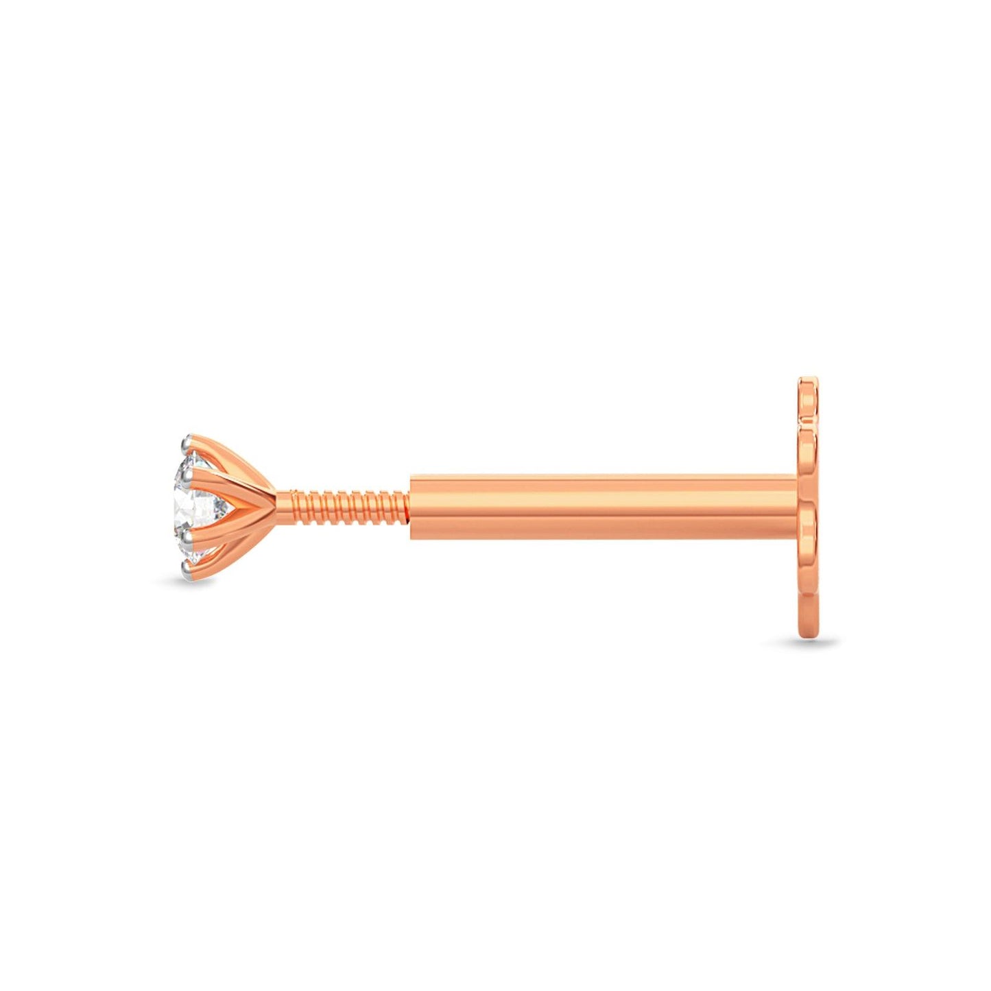 EternalDia 2.4mm Diamond Nose Stud/Lip Labret/Screw Ring Piercing Pin Bone 14K Rose Gold 18 & 19.5 Gauge (GH/I1-I2)