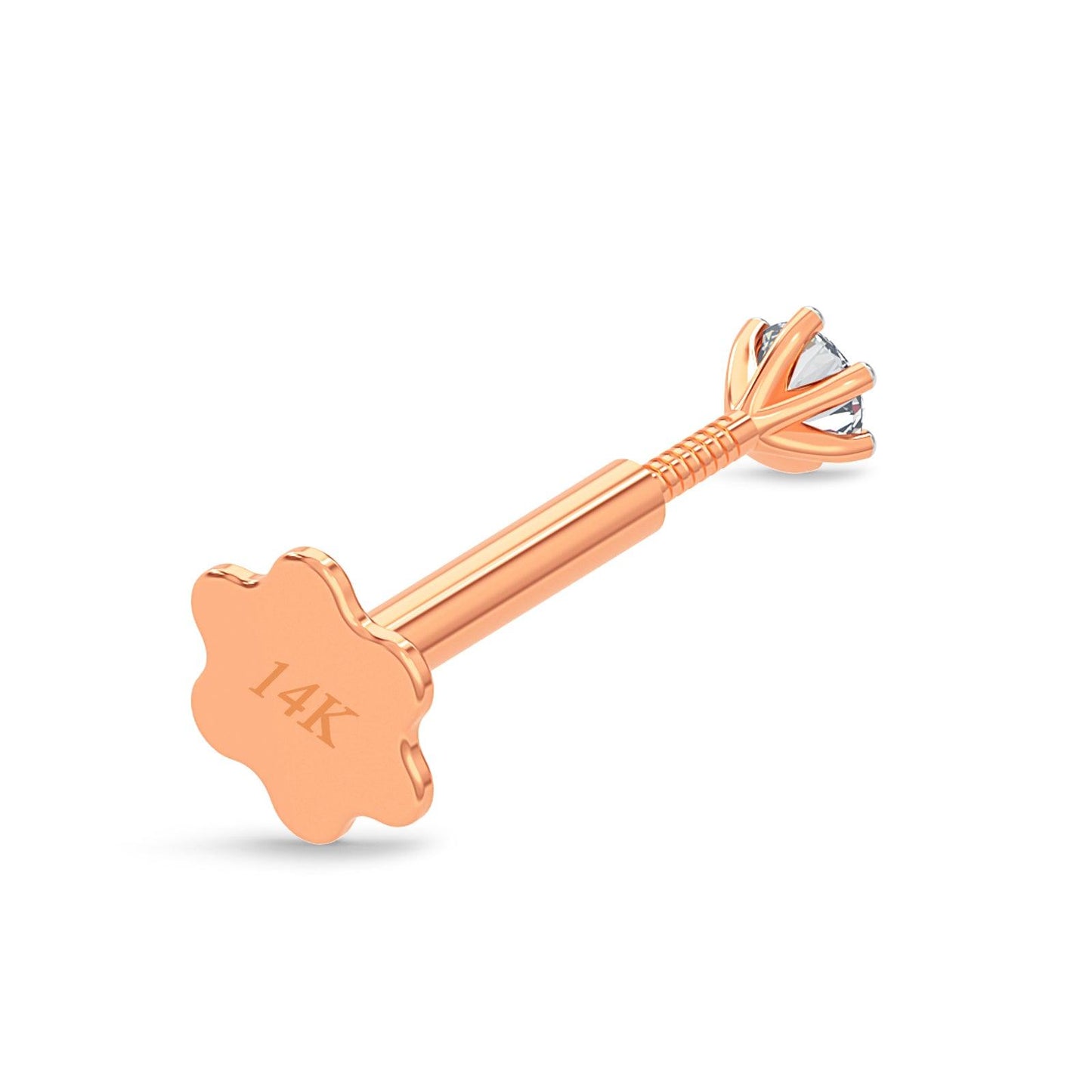 EternalDia 2.4mm Diamond Nose Stud/Lip Labret/Screw Ring Piercing Pin Bone 14K Rose Gold 18 & 19.5 Gauge (GH/I1-I2)