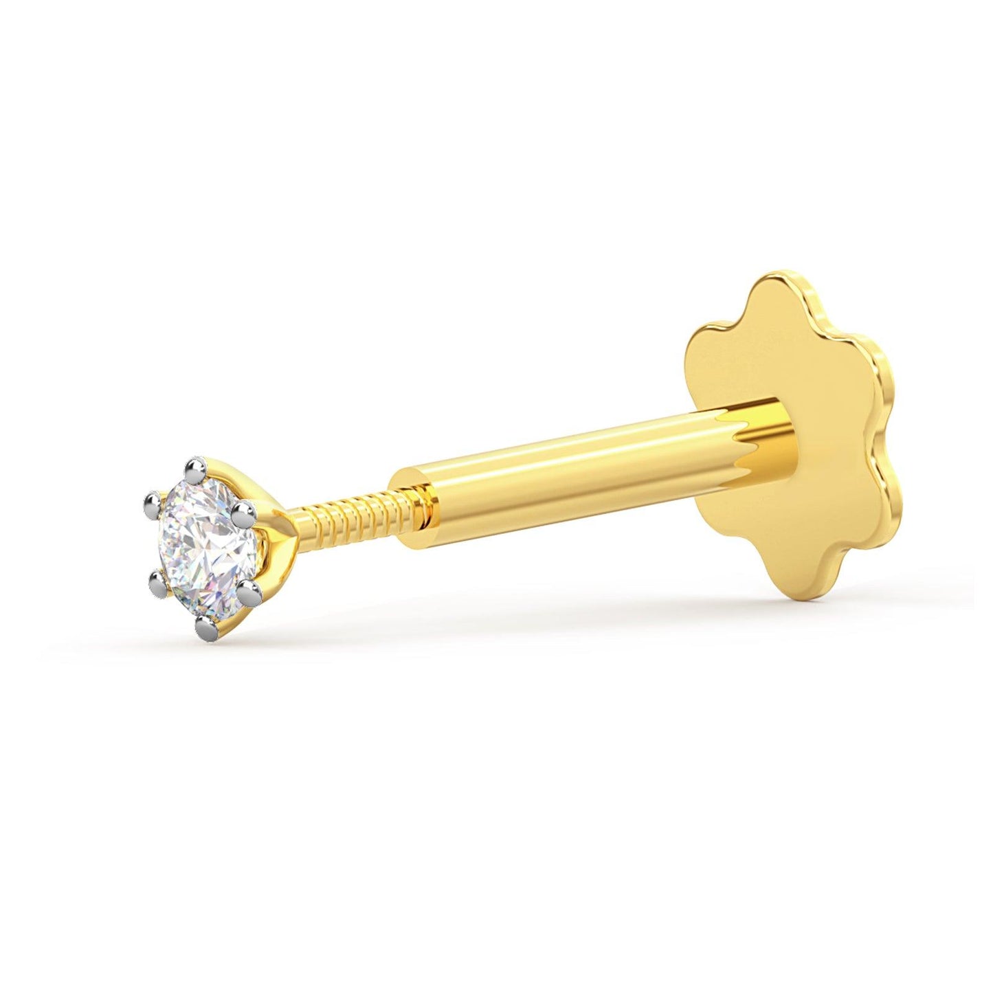 EternalDia 2.4mm Diamond Nose Stud/Lip Labret/Screw Ring Piercing Pin Bone 14Kt Gold 18 Gauge (GH/I1-I2)