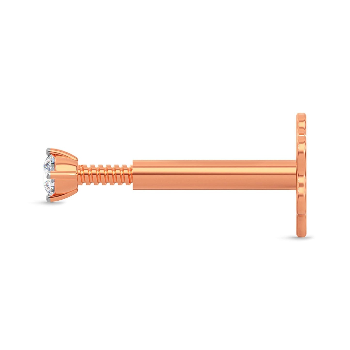 EternalDia 2.3mm Diamond Nose Stud/Lip Labret/Screw Ring Piercing Pin Bone 14k Rose Gold 18 & 19.5 Gauge (GH/I1-I2)