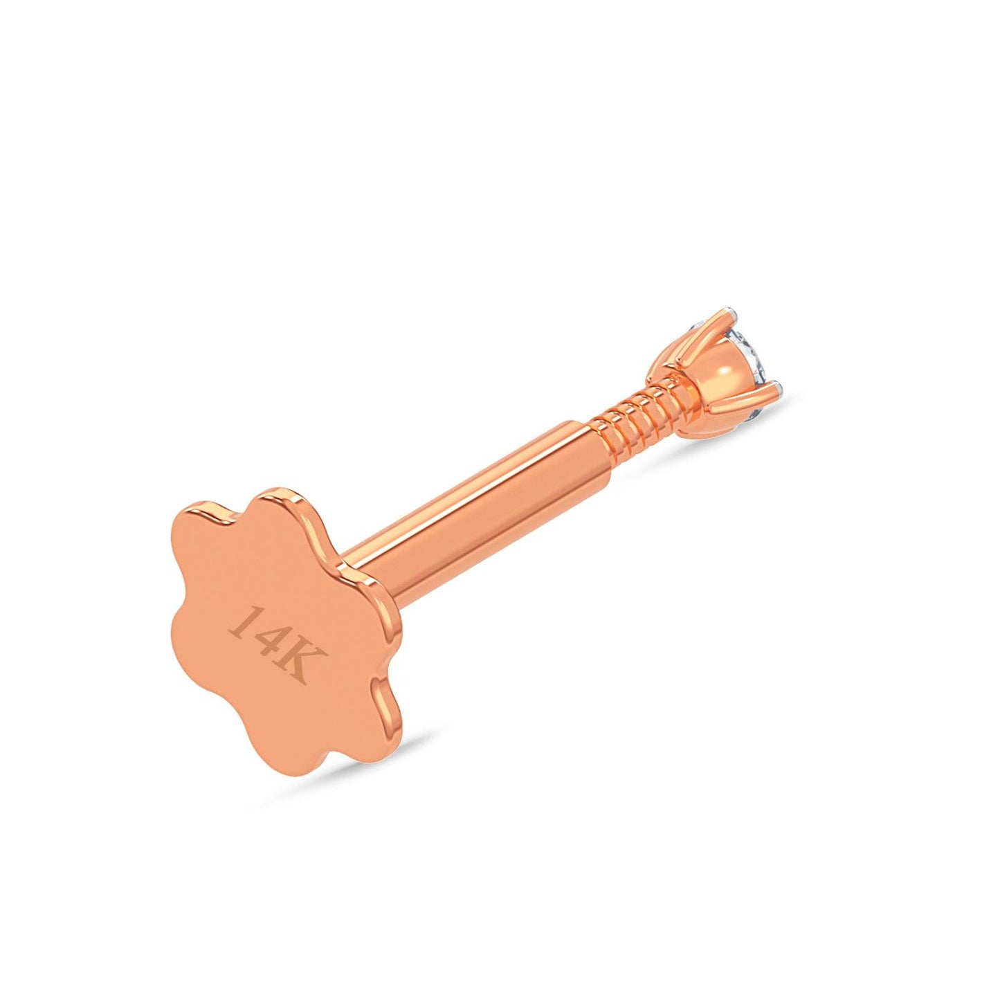 EternalDia 2.3mm Diamond Nose Stud/Lip Labret/Screw Ring Piercing Pin Bone 14k Rose Gold 18 & 19.5 Gauge (GH/I1-I2)