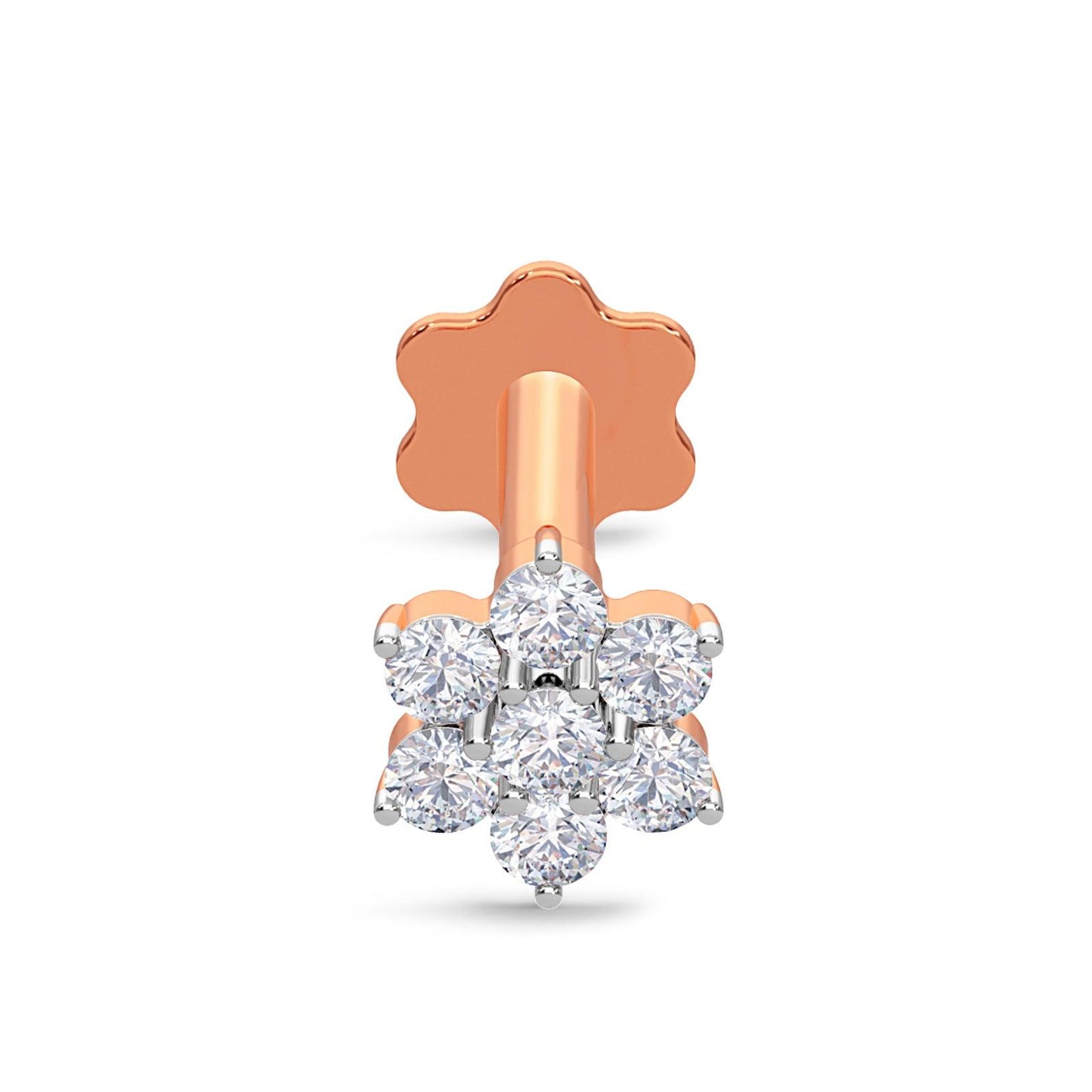 EternalDia Diamond Flower Nose Piercing Pin Screw Ring Stud 4.25mm 14k Rose Gold 18 & 19.5 Gauge (G-H Color/I1-I2Clarity)